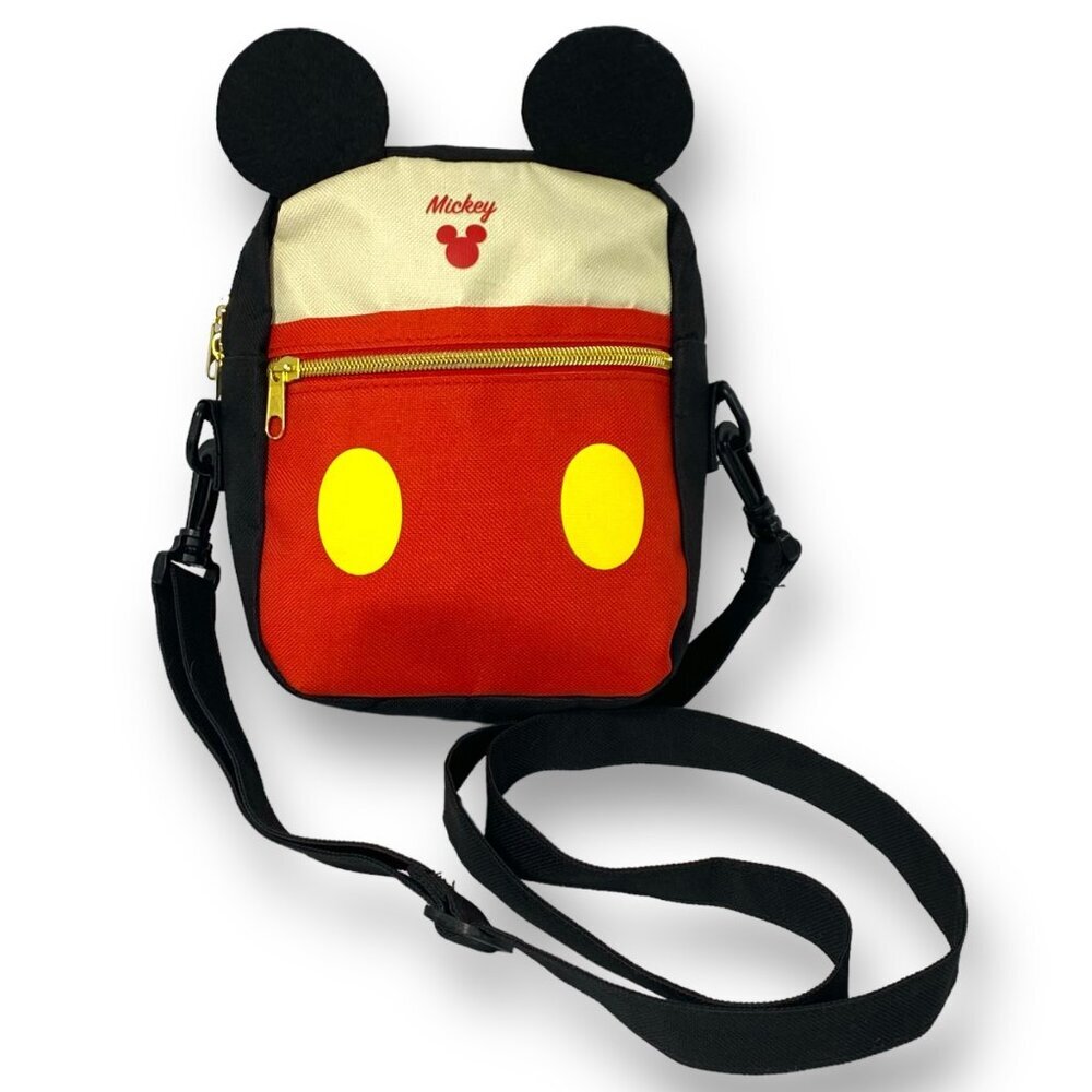 Disney Mickey Mouse Crossbody Bag Black Red Mickey Ears Adjustable Coin Purse